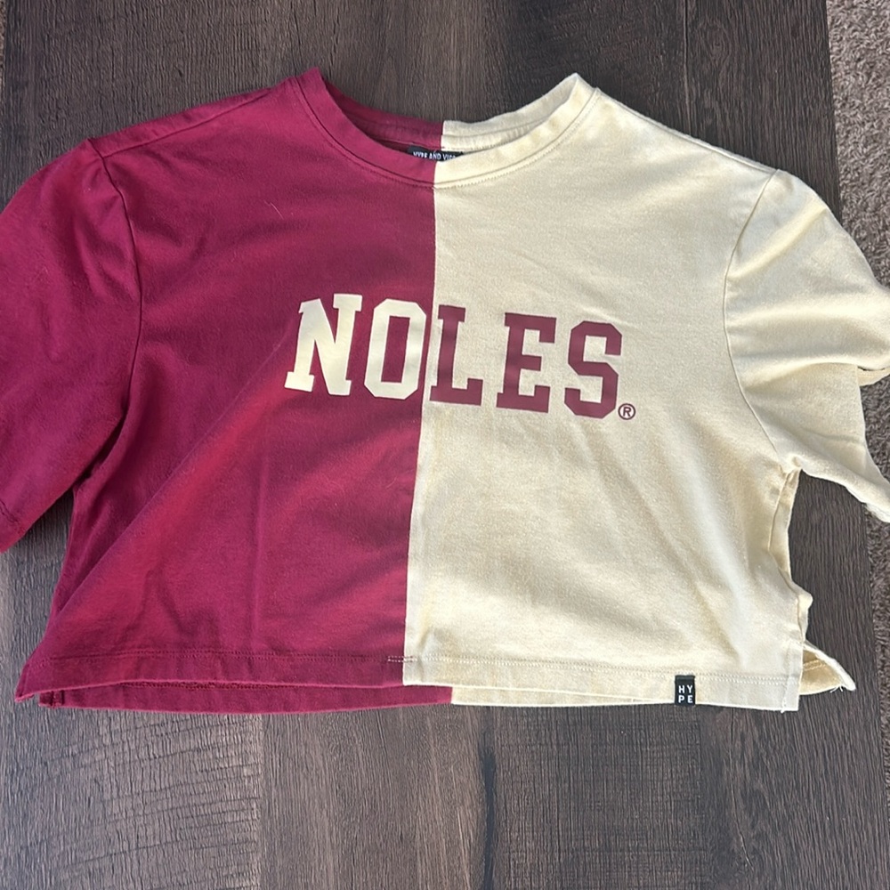 Florida State University Noles block colored garnet and gold crop top